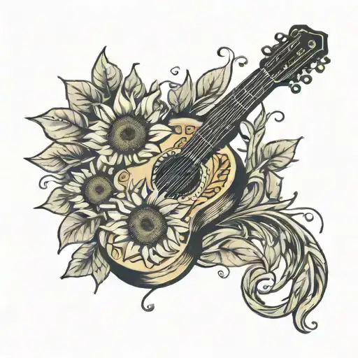 Acustic Guitar With Sunflowers Drawn On It