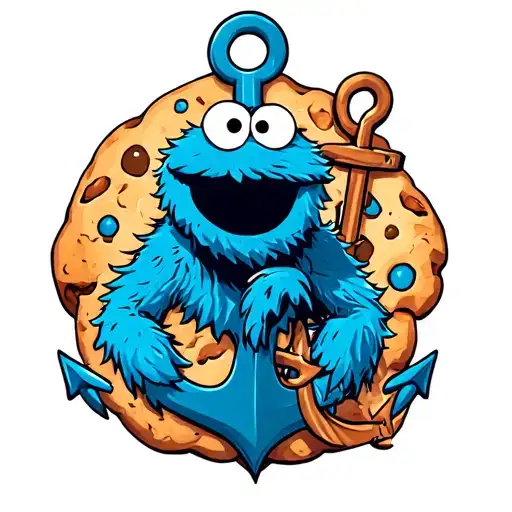 Cookie Monster Tattoo With An Anchor Intertwined
