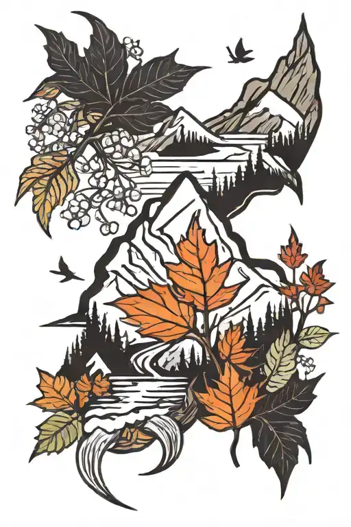 Fall Leaves And Mountain Scene