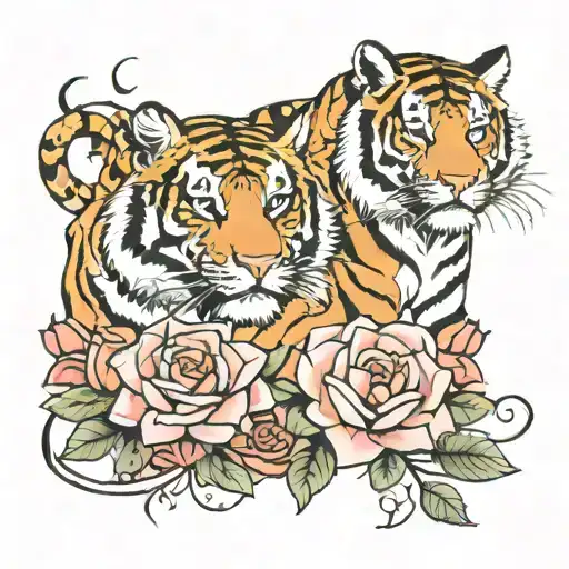 Tigers Body On A Bed Of Roses