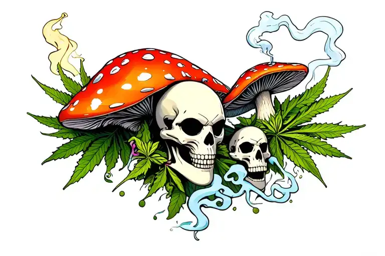 Mushroom Weed Acid Alien And Skulls Smoking
