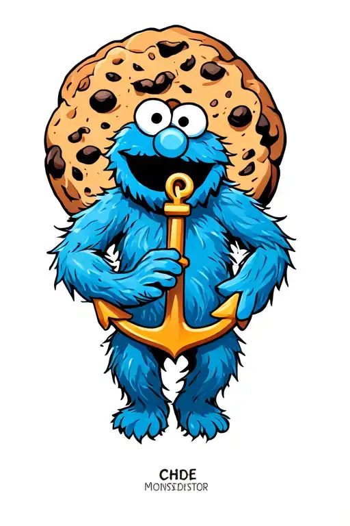 Cookie Monster With An Anchor Intertwined