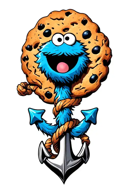 Cookie Monster With An Anchor Intertwined