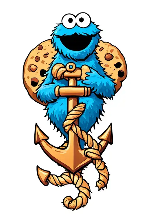 Cookie Monster With An Anchor Intertwined