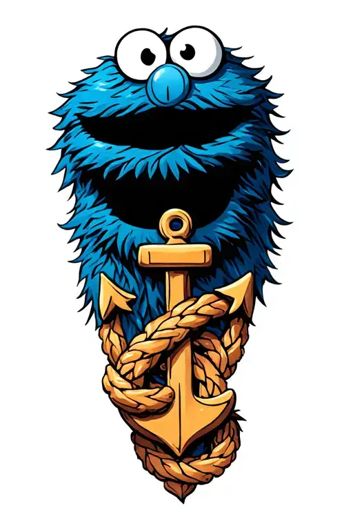 Cookie Monster With An Anchor Intertwined