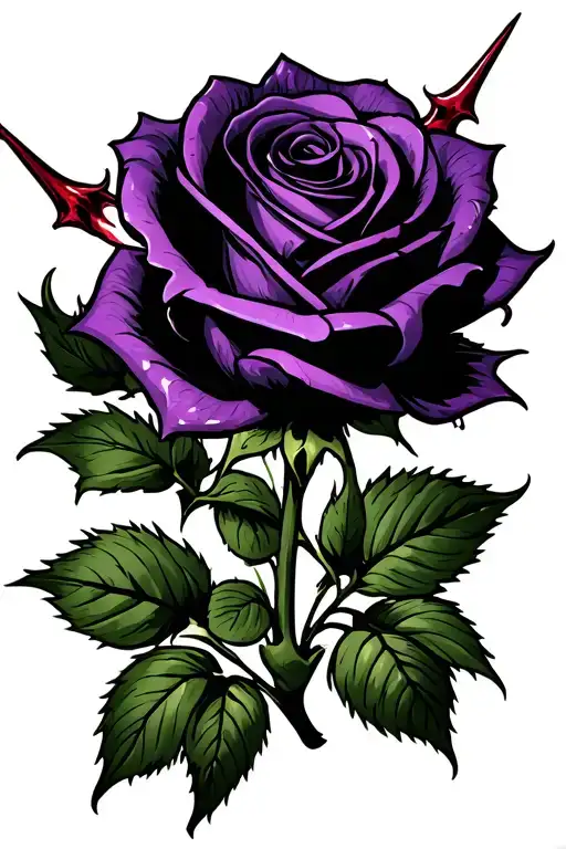 Purple And Black Rose With 6 Thorns Slightly Dying With Blood On The Thorns