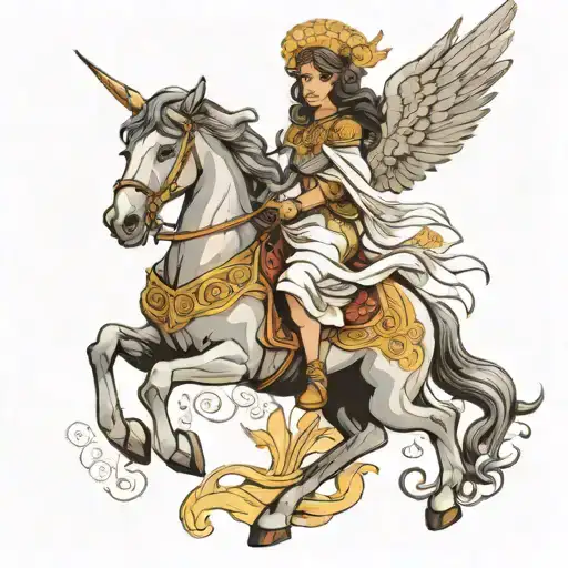 Female Angel Riding A Horse