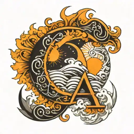 Sun Moon Wave Letter A Letter B