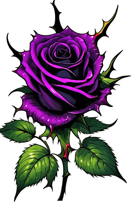 Purple And Black Rose With 6 Thorns With Blood On The Thorns