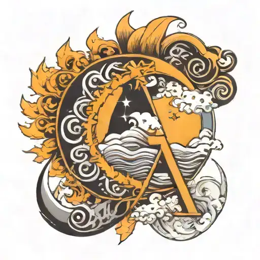 Sun Moon Wave Letter A Letter B