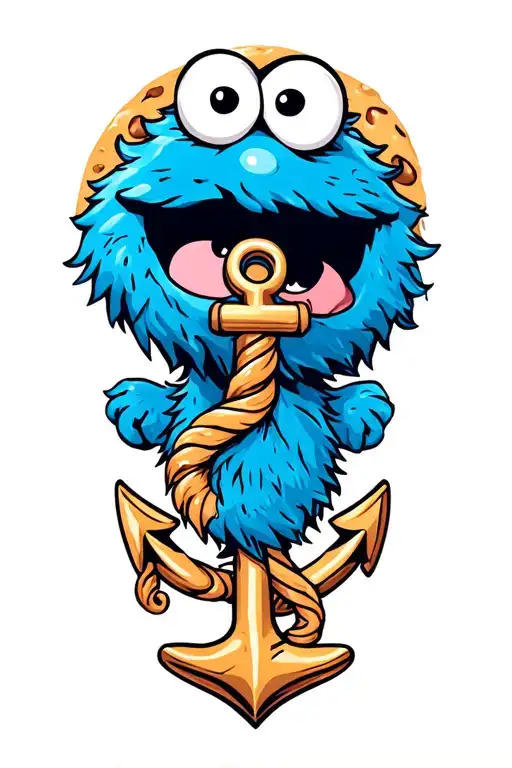 Cookie Monster With An Anchor Intertwined