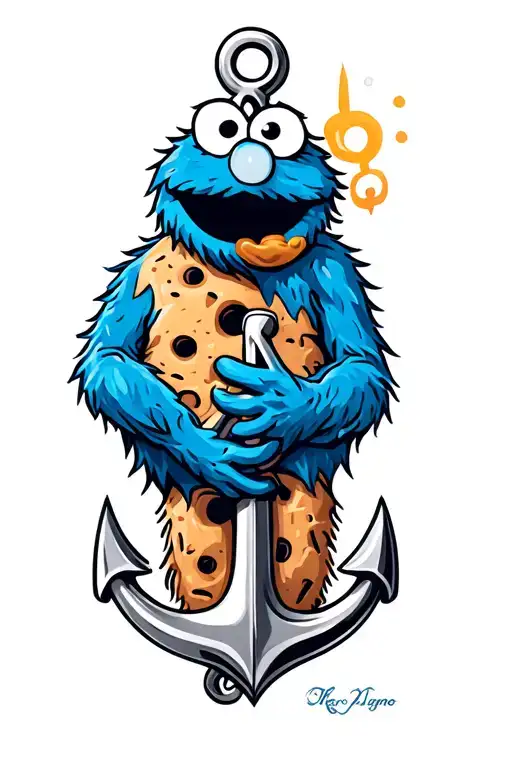 Cookie Monster With An Anchor Intertwined