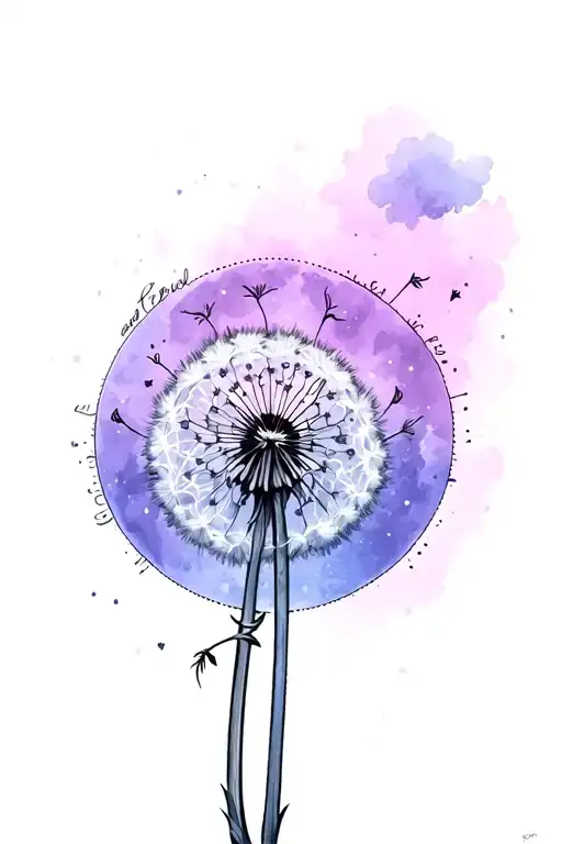 Dandelion Flower Transforming Thru Life Cycle In Cresent Moon Orientation