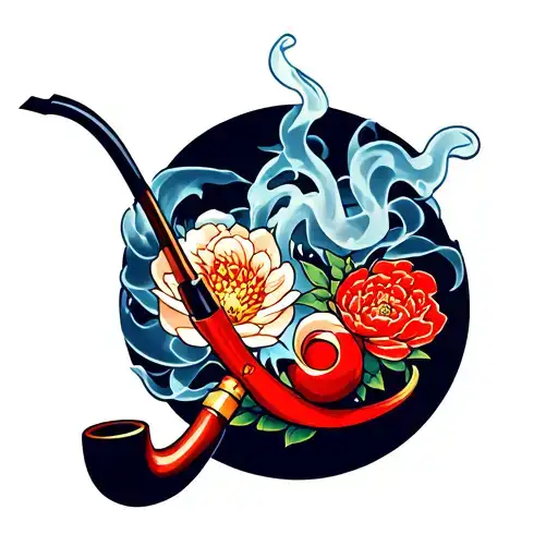Japanese Style Kiseru Pipe With Smoke