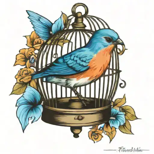 Bluebird In A Little Vintage Cage