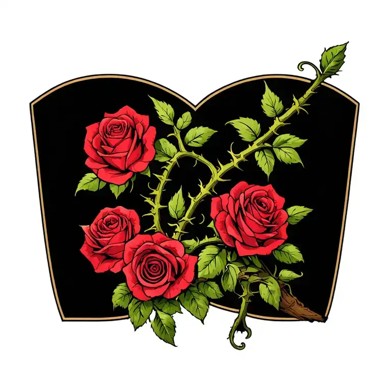 Thorny Vine W Roses Intertwined