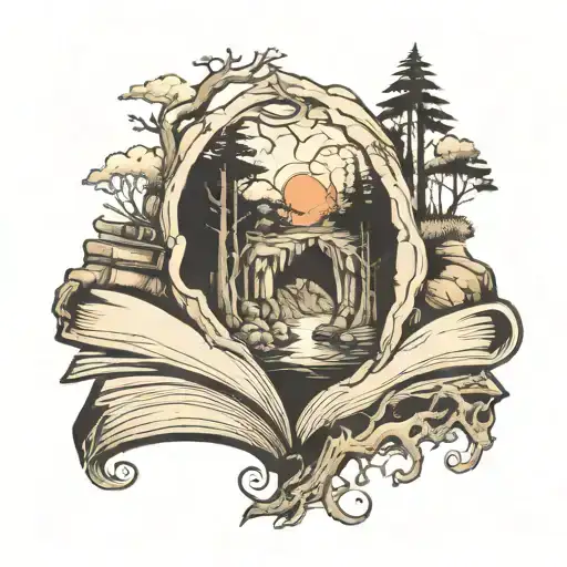 Open Book With A Cave And Surronding Forest Scene