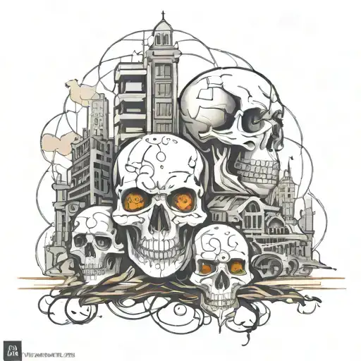 Skulls Scary Futuristic Cityscape Inspired