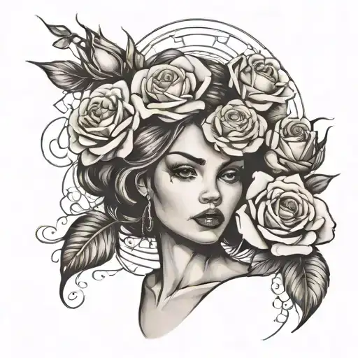 Roses And Girl Face