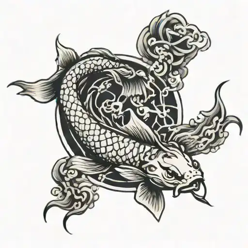 Koi Fish And Chinese Dragon