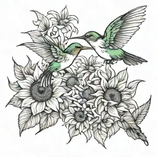 Sunflowers And Hummingbirds