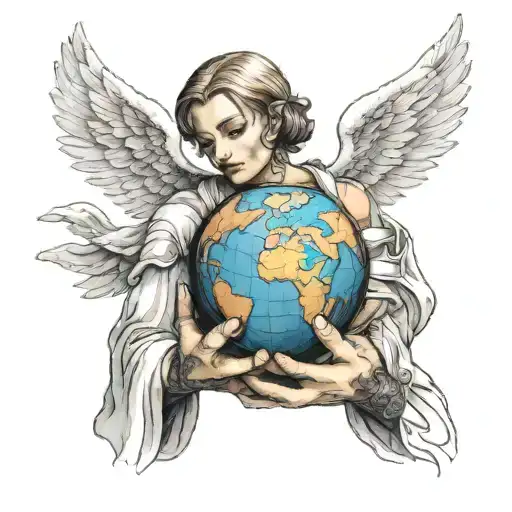 Angel Holding World In Hands Holding
