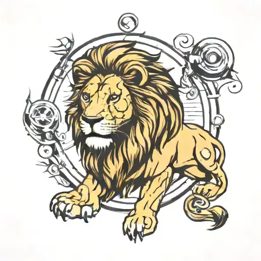 Generate A Image A Unique Tattoo Combination Of Lion And Automotive For Forarm