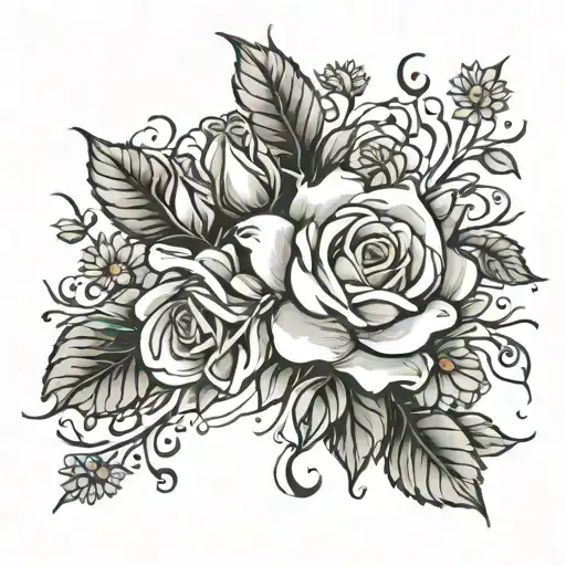 Rose And Daisies Growing