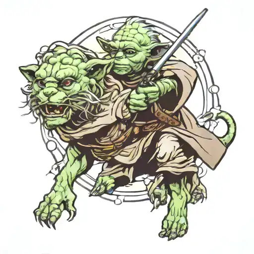 Yoda Fighting A Lion Courage Bravery Honor