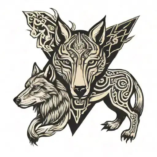 Wolf And Deer Mongolian Ancient Egyptian Symbols