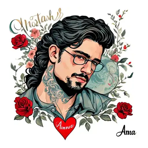 The Name Anna In A Big Red Heart On A Man's Chest