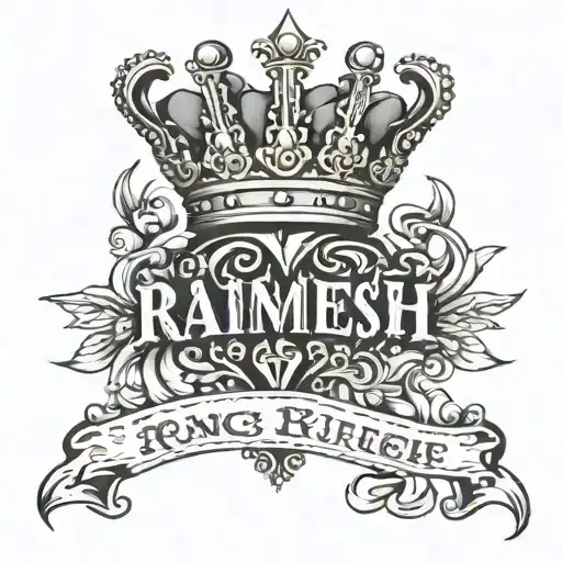 Ramesh Name Tattoo With King Crown And Heart