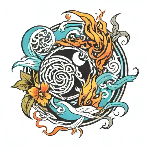 Fire Water Earth Wind Elements Intertwined