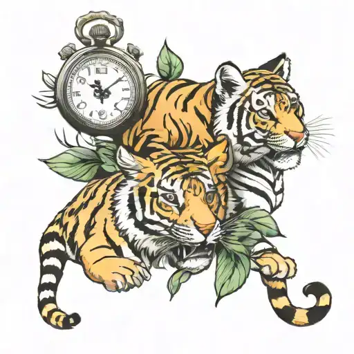 2 Tiger Cubs And 2 Pocket Watch