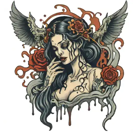 Goddess Of Death Bathing In Blood Dripping