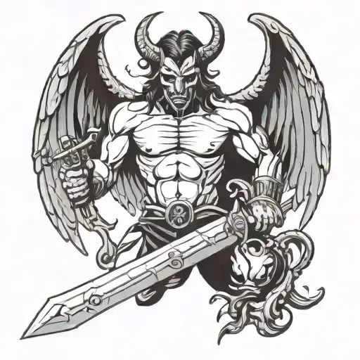 Half Demon Half Angel Holding A Sword