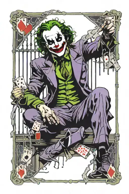 Dark Knight's Joker In Jail Cell With Bars Playing With Cards