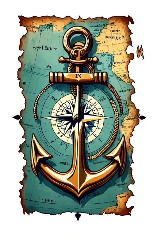Navy Anchor With Compass Over Map