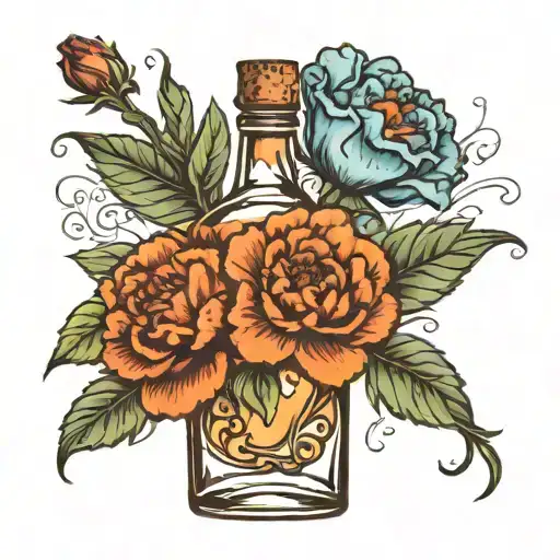 Fireball Whiskey Bottle As A Vase Blue Carnation Flower