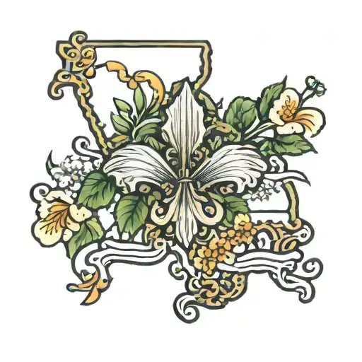 Louisiana Outline With Flowers Wrapped