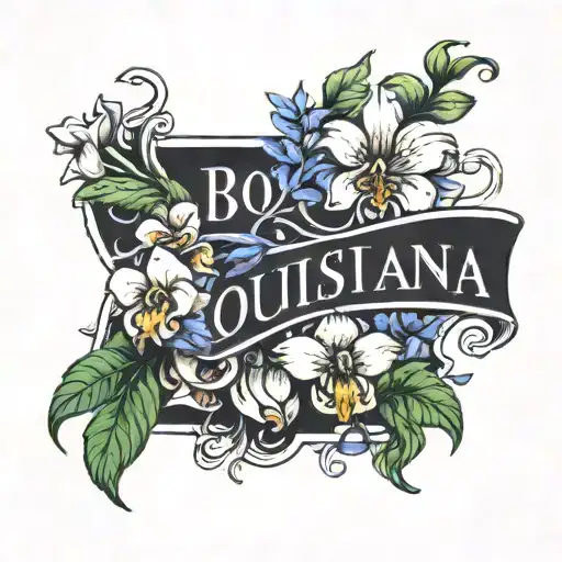 Create A Tattoo With The Outline Of Louisiana Intertwined With The Words Born Real And Flowers