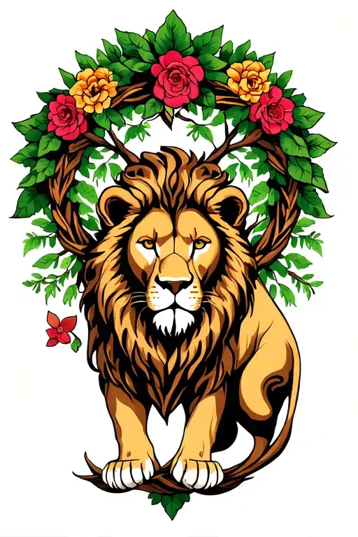 Tree Of Life And Lion And Wreath