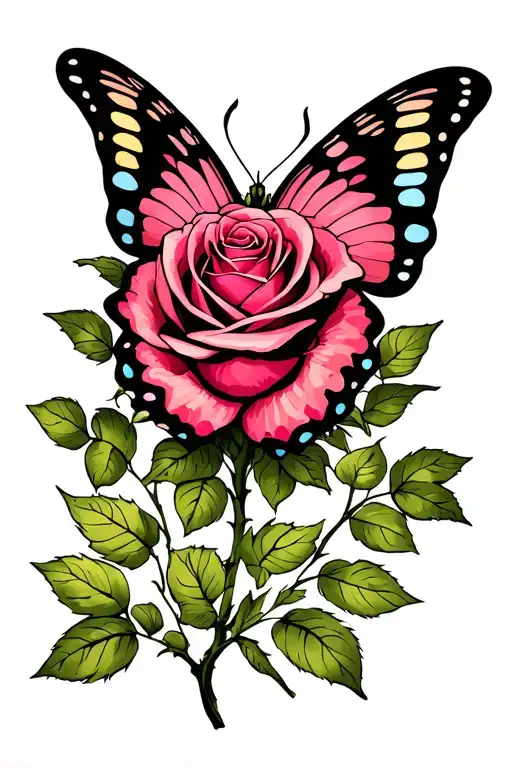 Rose With Stem Semi Colon Butterfly