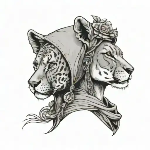 Woman And A Lioness As A Hat Or Hood