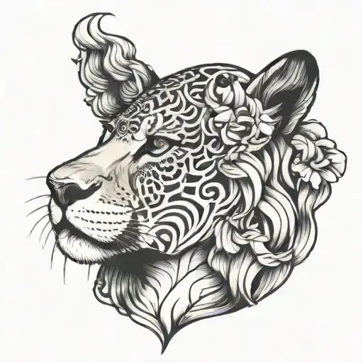 Woman And A Lioness As If Swallowing Her Head