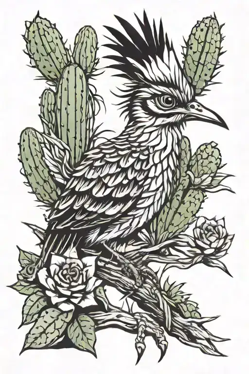 Roadrunner With Cactus