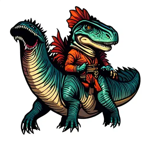 Alien Riding Dinosaur