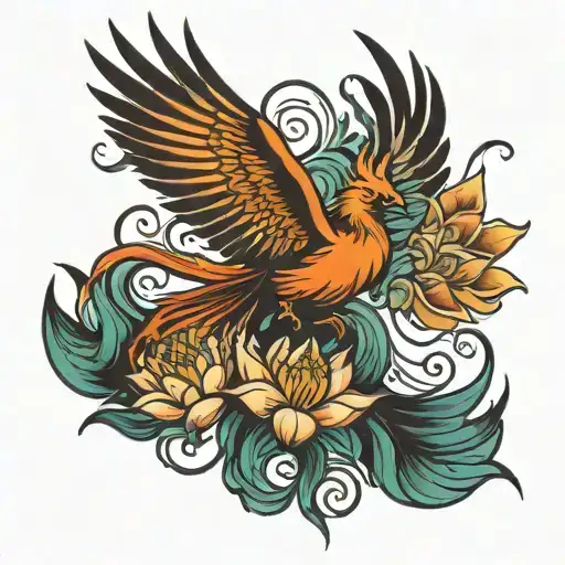Phoenix Flying It If Lotus Flower Blooming