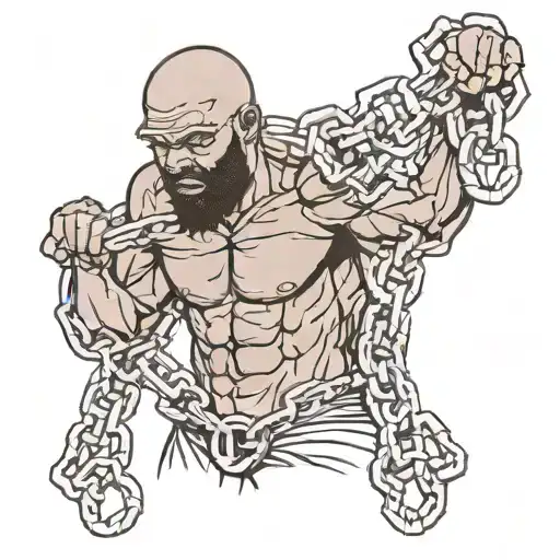 Bald Bearded Black Man With Muscles Breaking Chains