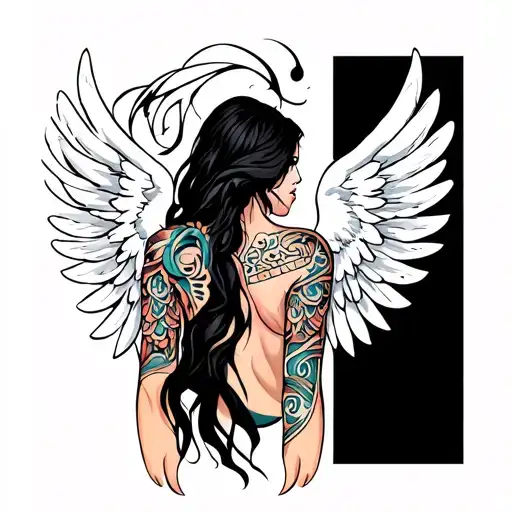 Half Sleeve Tribal Featuring Wings On Shoulder